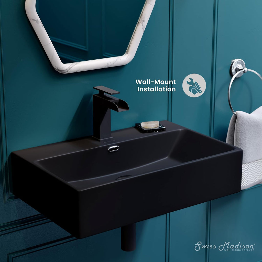 Claire 24' Rectangle Wall-Mount Bathroom Sink in Matte Black