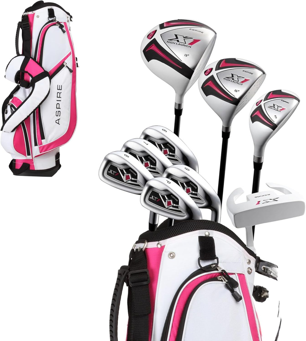 Aspire X1 Womens Golf Clubs Full Set – Driver, Fairway, Hybrid, 6-PW Irons, Putter, Stand Bag & Headcovers - Graphite Shafts - Right Handed