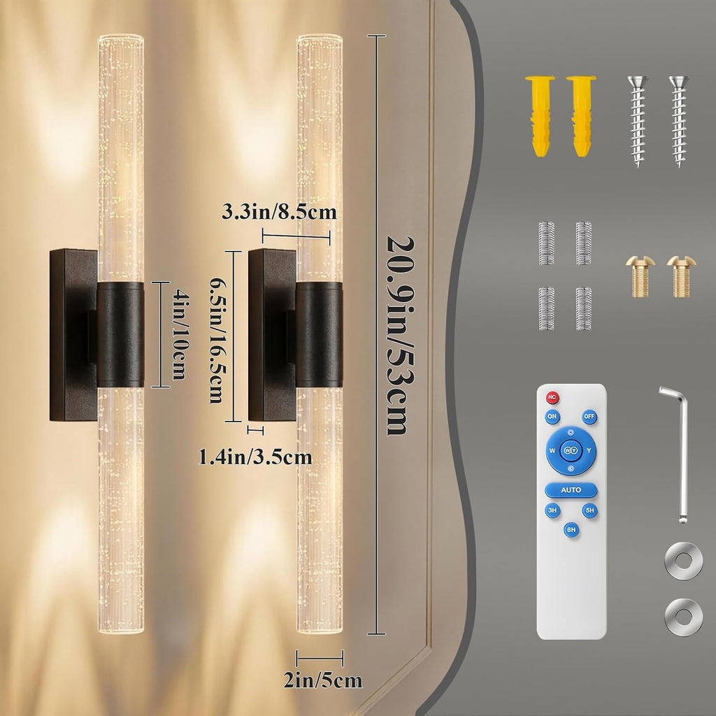 camuucci Battery Operated Wall Sconces Set of 2 Rechargeable Battery Powered Wall Light with 12000mAh Not Hardwired Dimmable Wall Lamp Fixtures for Bedroom Living Room Black 20.9 Inches