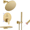 VANFOXLE Shower Faucet Set Brushed Gold Shower System,Push Button Diverter Shower Faucet with 2 in 1 Handheld,Wall Mount 8 Inch Shower Head with 9 Inch Bathtub Waterfall Spout