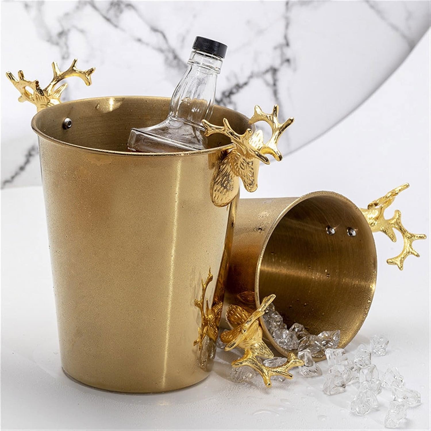 Ice Bucket Champagne Bucket Champagne Bucket Ice Buckets, Deer Head Stainless Steel Ice Pails Great for Home Bar, Chilling Beer Champagne and Wine Ice Bucket Beverage Tub (Color : 1)