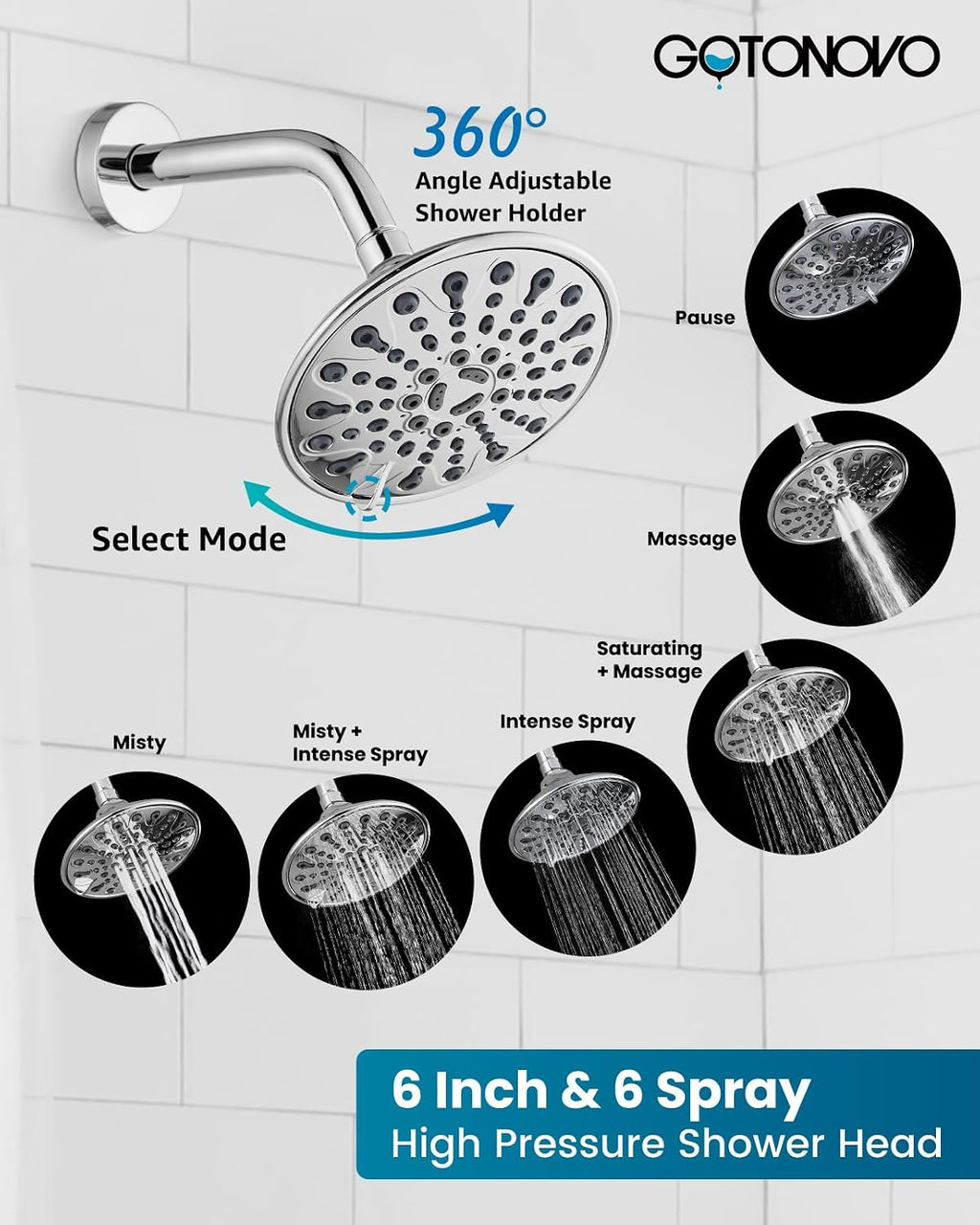 gotonovo 3 Handle Tub Shower Faucet Set, Bathtub Shower Fixture,Bathroom Tub and Shower Faucet Combo Shower System Complete Tub and Shower Trim Kit with 6 Settings Showerhead Polished Chrome