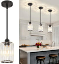 3 Pack Black Pendant Lights Kitchen Island, Modern Crystal Pendant Lighting Over Island, Hanging Kitchen Light Fixtures, Adjustable Mini Pendant Light for Bathroom Dining Room Hallway