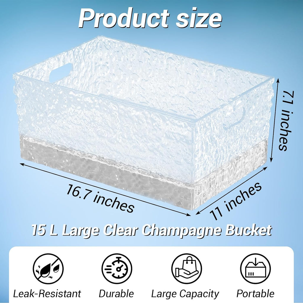 Reallnaive 6 Pcs 15 L Plastic Ice Bucket for Parties, Large Clear Beverage Tub with 7 Colors LED Light up Remote Leakproof Champagne Bucket for Beer Wine Drink Bars Club Hosting Party
