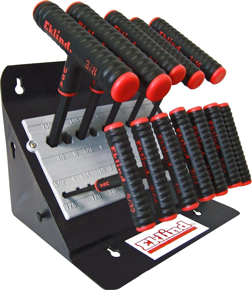 Eklind T Handle Hex Wrench Set Metric, SAE, and Torx 34pc 6' Comfort Grip w Stands Made in USA
