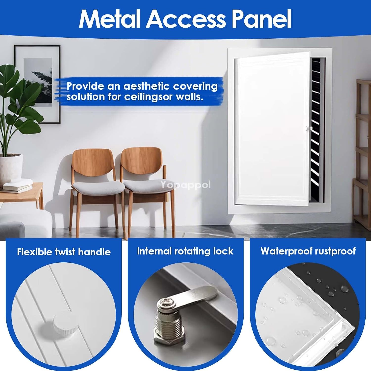 White Metal Access Panel for Drywall and Ceiling, Paintable Inspection Door Flush Plumbing, Electricity, Heating Hatch, Bathroom Services Hole Cover(26x28in/66x71cm)
