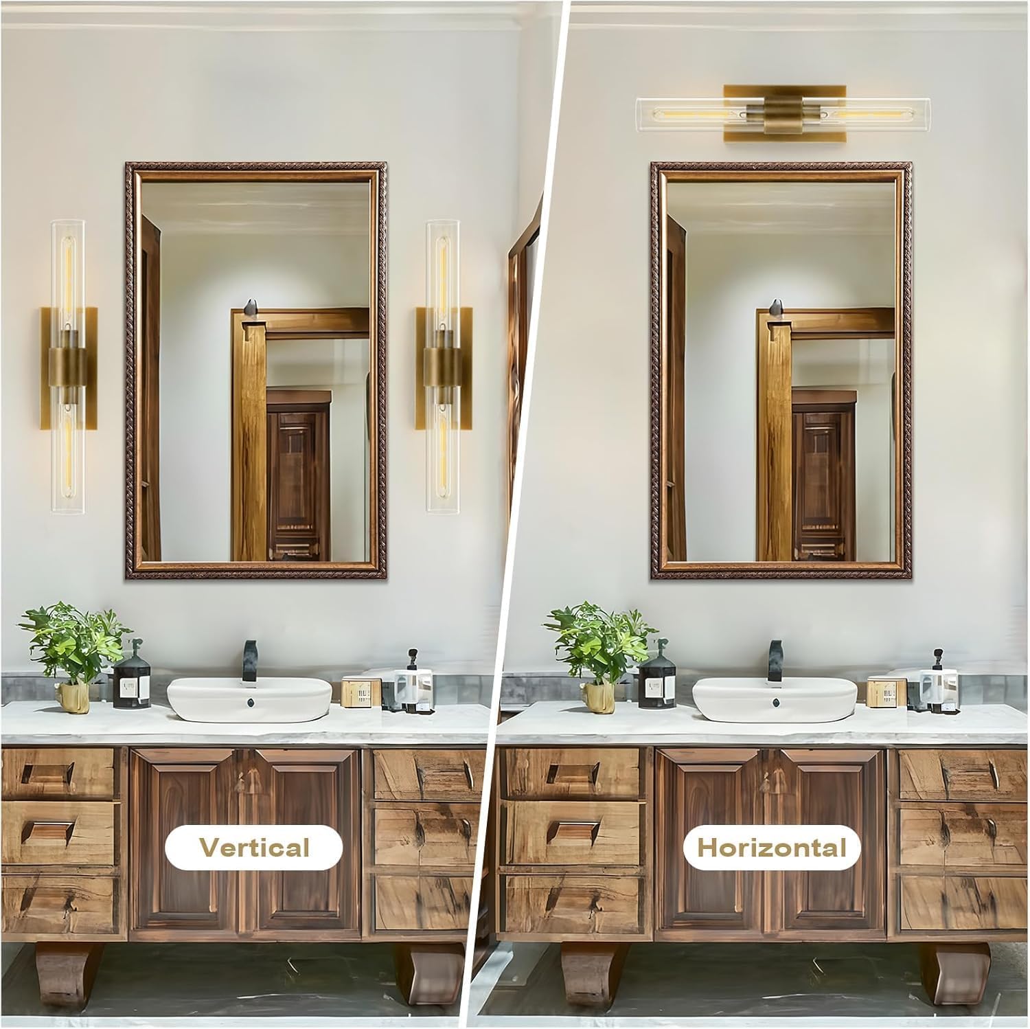 Gold 22.8' Sconces Wall Lighting,Bathroom Vanity Lights Fixtures with Clear Glass Shade Wall Lamp for Mirror, Living Room, Bedroom, Hallway, Fireplace, Staircas（Including Bulb）