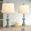 Regency Hill Tanya Coastal Vintage Style 3-Way Table Lamps 26.5' High Set of 2 with Table Top Dimmers Blue Wash White Fabric Drum Shades for Living Room Bedroom House Bedside Nightstand