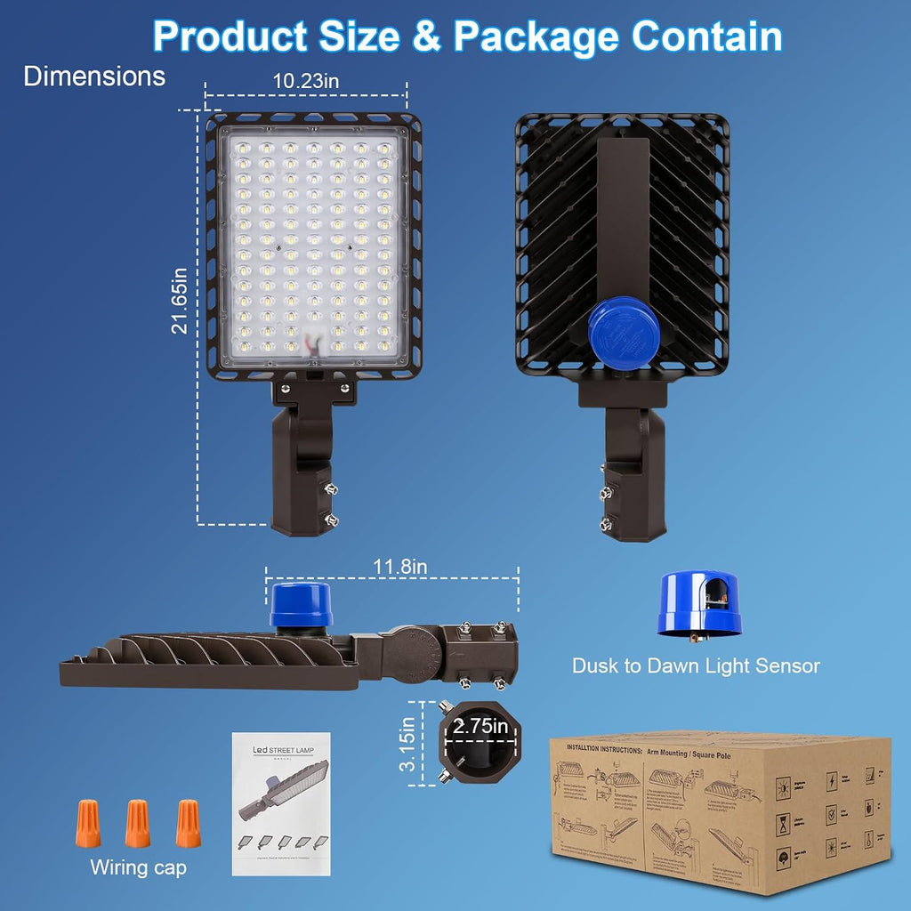240W Parking Lot Light 36000LM 5000K Dusk to Dawn Pole Mount 3Pack | IP65 Watreproof, 180° Adjustable Bracket 100-277V Commercial LED Shoebox Light for Warehouse, Barn, Driveway
