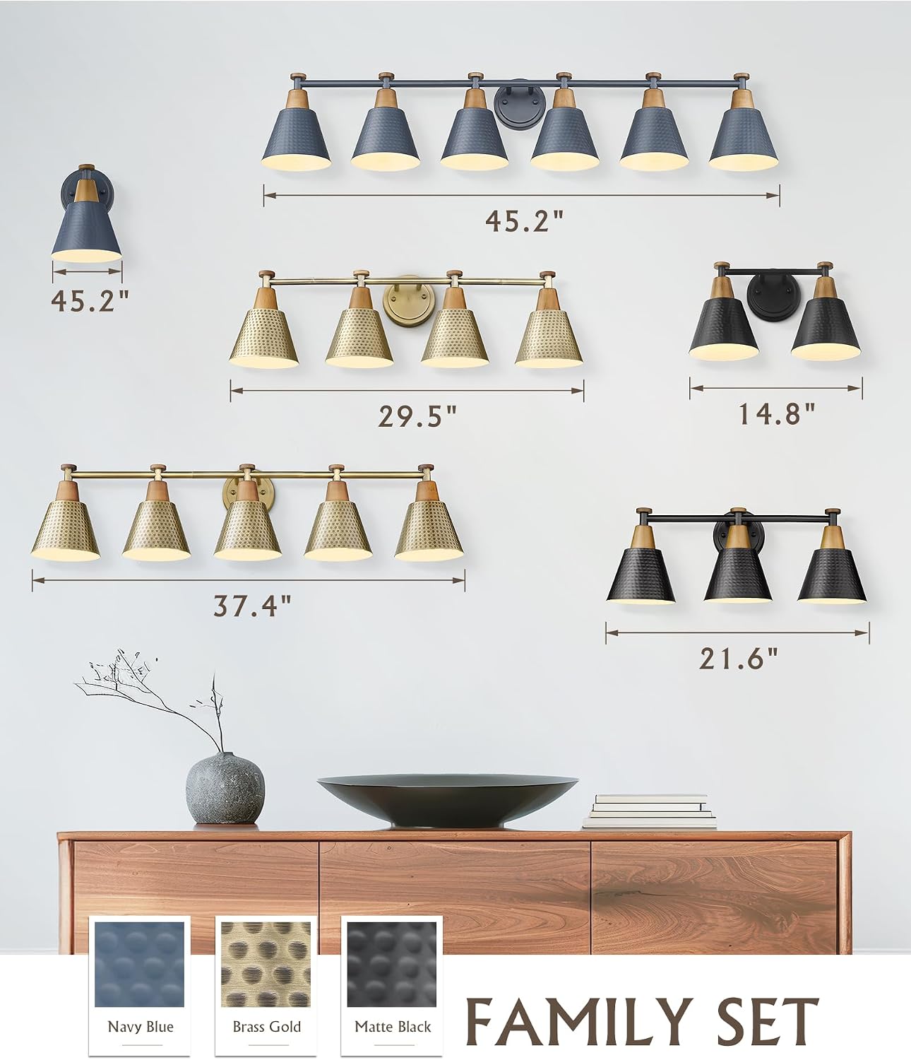 FEMILA Bathroom Light Fixtures, Modern Bathroom Vanity Light with Hammered Metal Shade, Sconces Wall Lighting for Mirror Kitchen Bedroom, Gold, 37'