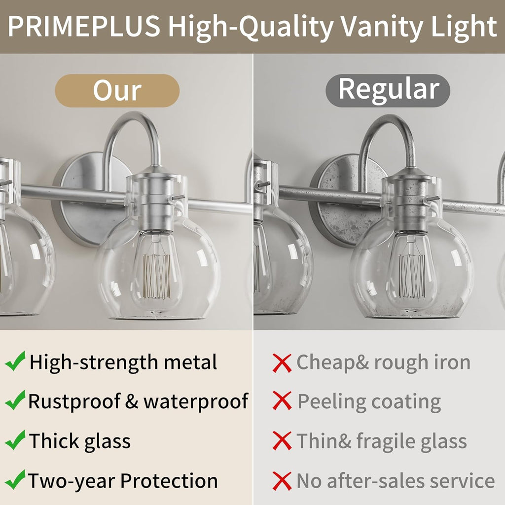4-Light Bathroom Light Fixtures, Brushed Nickel Vanity Light, Farmhouse Wall Lights with Clear Glass Shade, Bathroom Wall Lamp for Mirror Kitchen Bedroom Hallway Living Room Hallway Cabinet