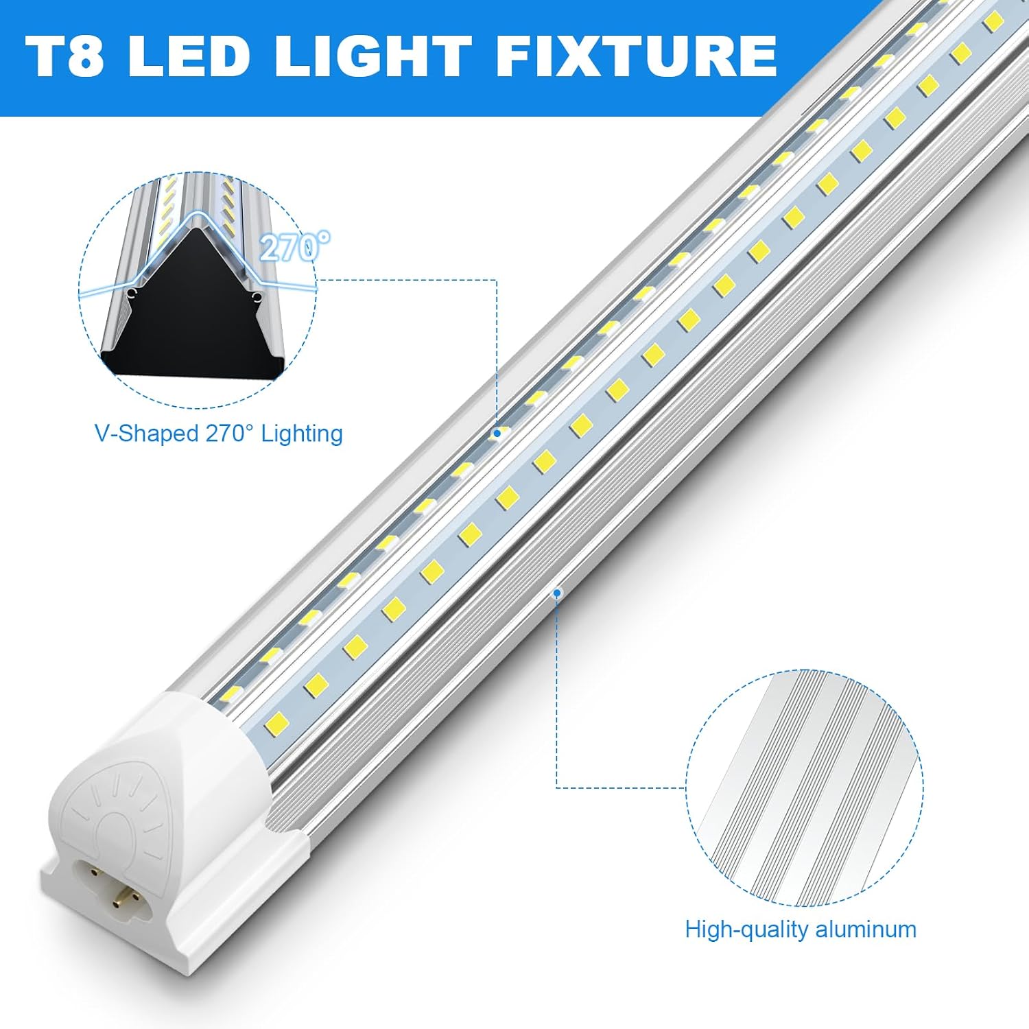 SHOPLED 4FT LED Shop Light (25-Pack), 45W, 6300LM, 6000K Cool White, V Shape LED Tube Lights, T8 Integrated Fixture for Ceiling, Workshop, Garage, Basement, Warehouse, Linkable, ETL Listed