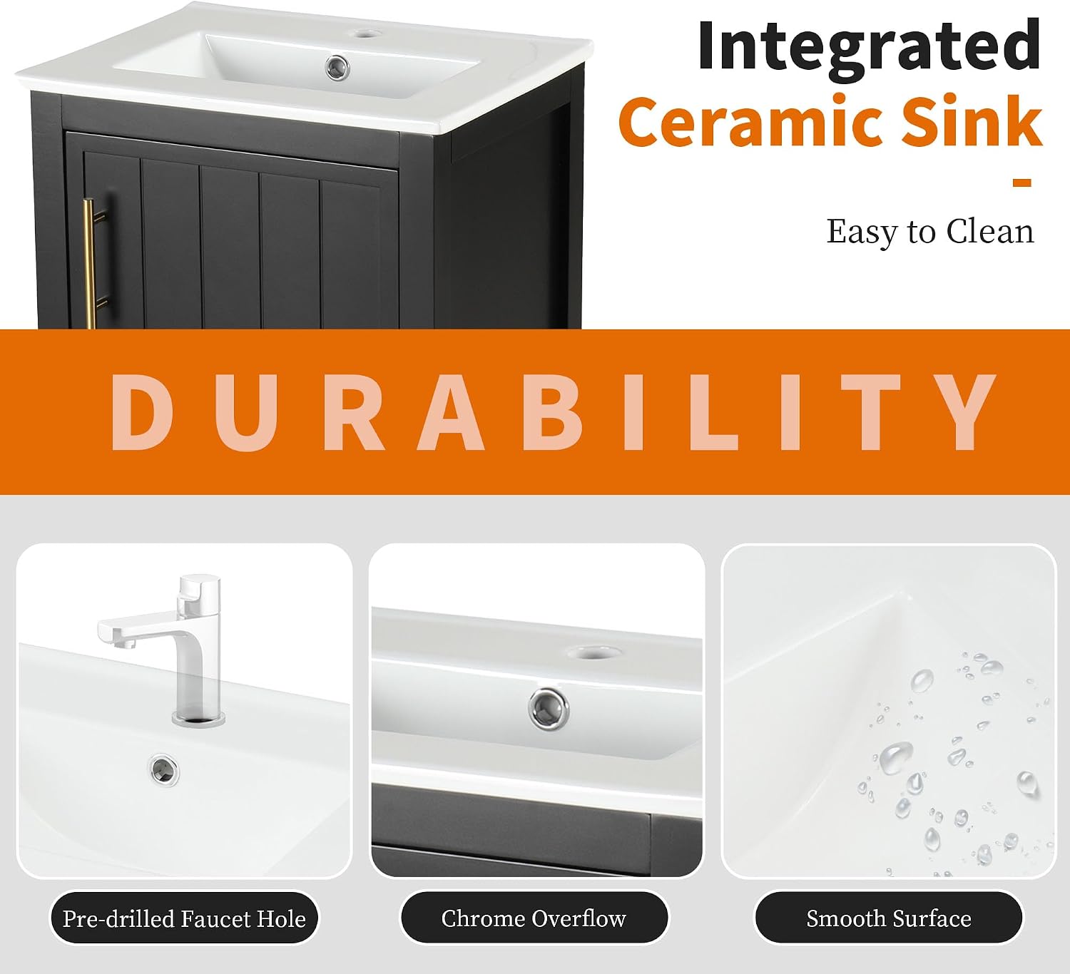 Bellemave 20' Small Bathroom Vanity with Sink, Modern Bathroom Storage Cabinet with Door and Storage Rack, Free Standing Single Basin Vanity with Open Shelf, Undermount Ceramic Sink, Black