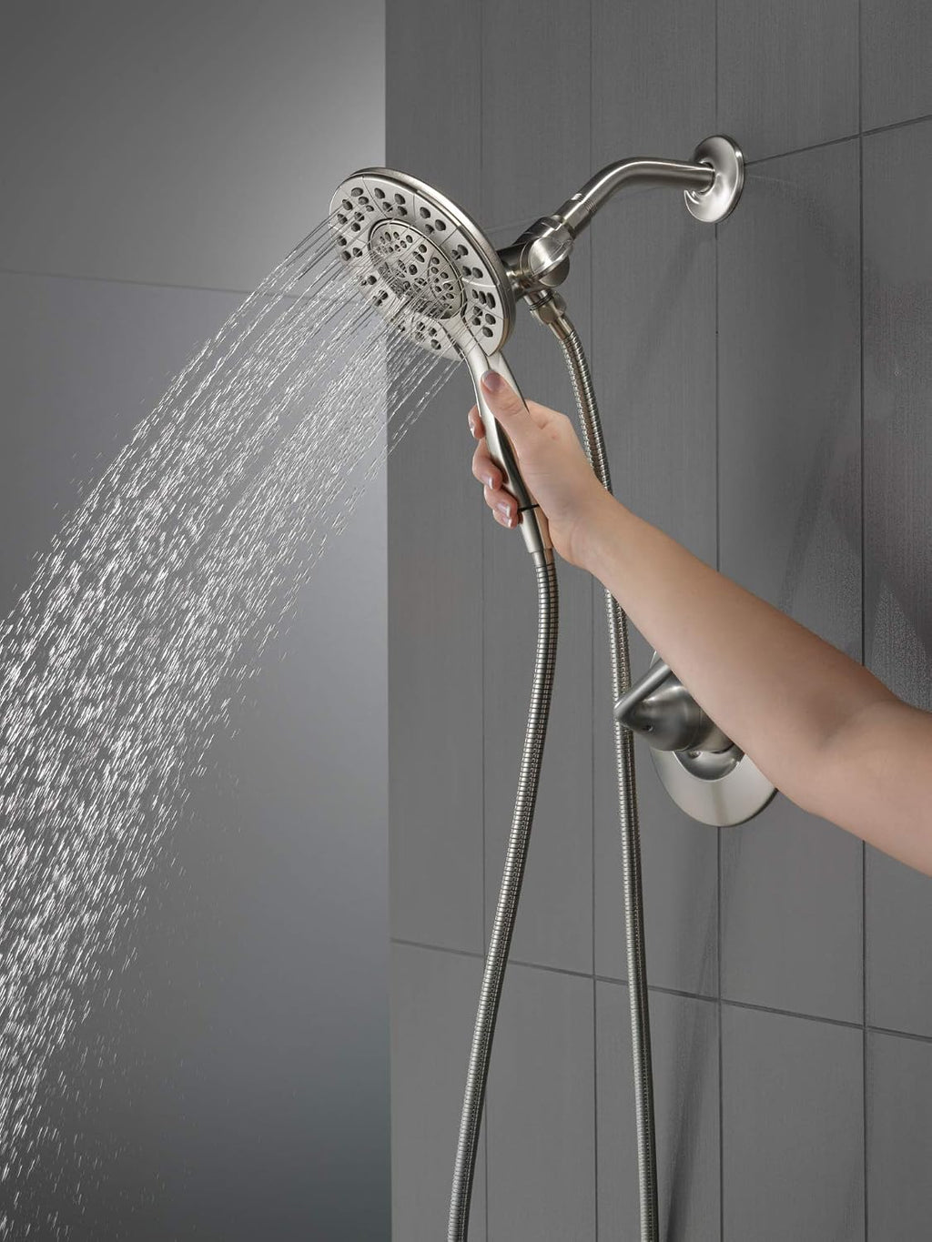 Delta Arvo 14 Series Brushed Nickel Shower Faucet Set with In2ition 2-in-1 Dual Shower Head with HandHeld Spray Combo, Valve Trim Kit, SpotShield Stainless 142840-SP-I (Valve Included)