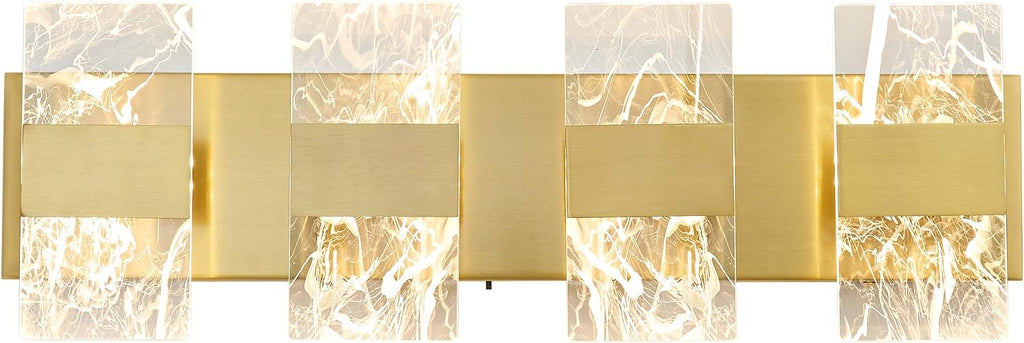 Modern LED Bathroom Light Fixtures Dimmable 4-Light Gold Vanity Light, 5CCT Adjustable Lighting Fixture Vanity Lights Over Mirror, Smoked Acrylic LED Vanity Lights for Bathroom