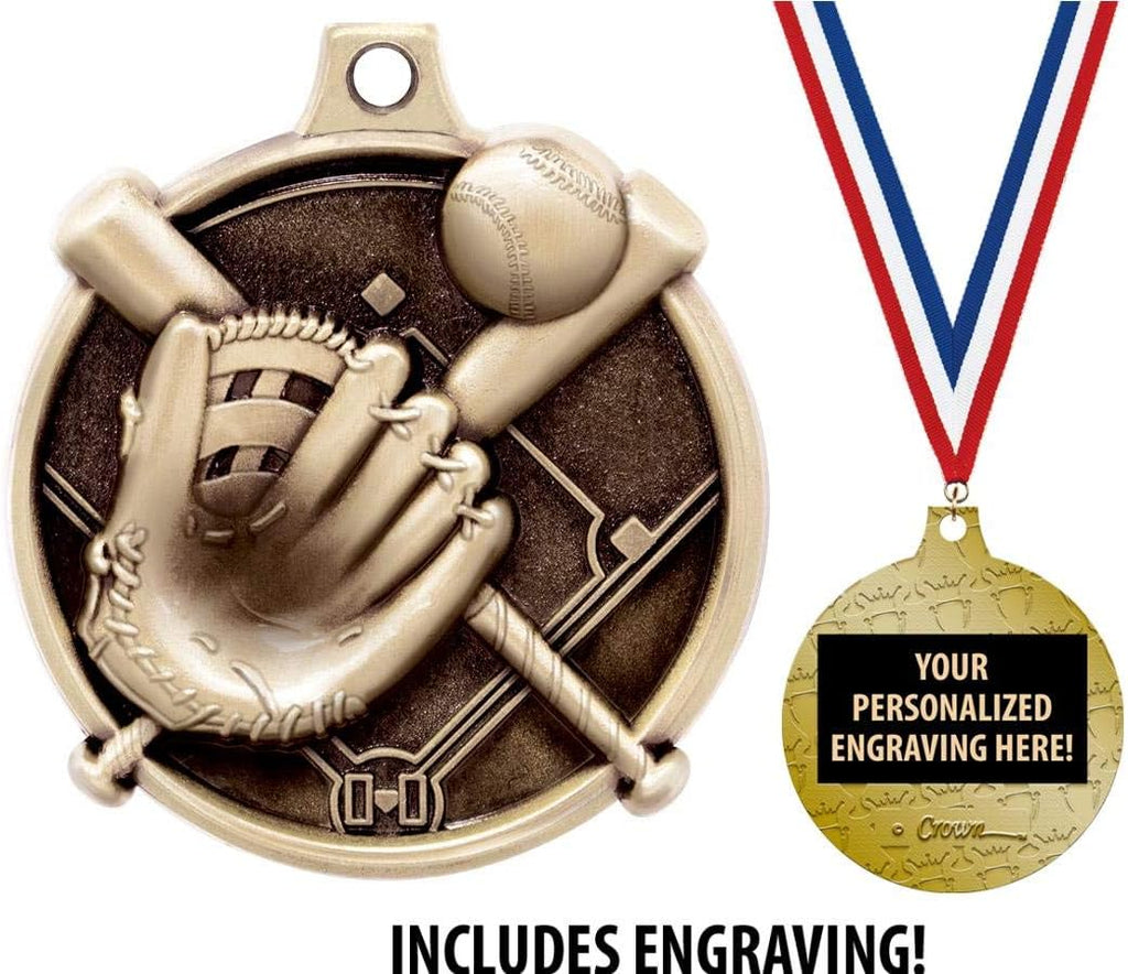 Softball Medals - 1 1/2' Gold Softball Medals, Great Kids Softball Awards with Custom Engraving Prime