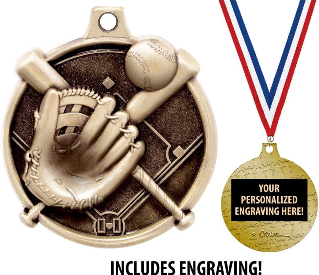 Baseball Medals - 1 1/2' Gold Baseball Medals, Great Kids Baseball Awards with Custom Engraving Prime