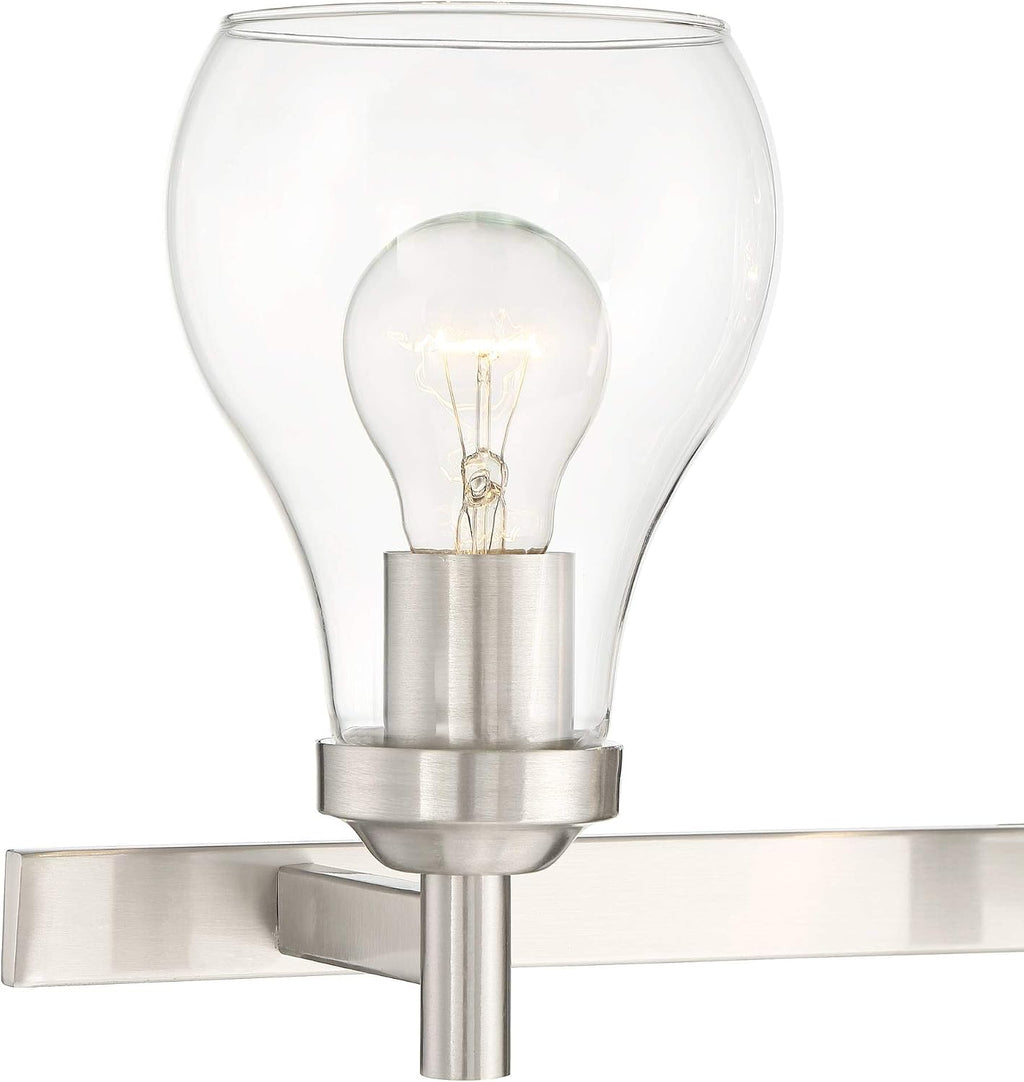 Possini Euro Design Danvers Modern Wall Mount Light Brushed Nickel Silver Hardwired 21' Wide 3-Light Fixture Clear Glass Globe Shade for Bathroom Vanity Mirror House Home Room Decor