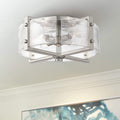 Possini Euro Design Prane Modern Industrial Ceiling Light Semi-Flush Mount Fixture Brushed Nickel 17' Wide Warped Glass Drum Shade for House Bedroom Hallway Living Room Bathroom Dining Kitchen