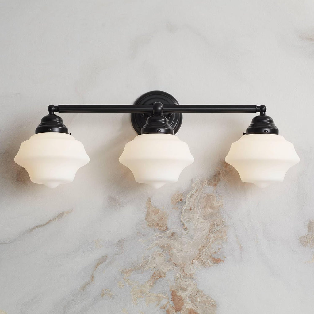 Possini Euro Design Astrid Modern Wall Light Black Metal Hardwired 27 1/4' 3-Light Fixture Opal White Glass Shade for Bedroom Bedside Bathroom Vanity Living Room Hallway Dining House Home Kitchen