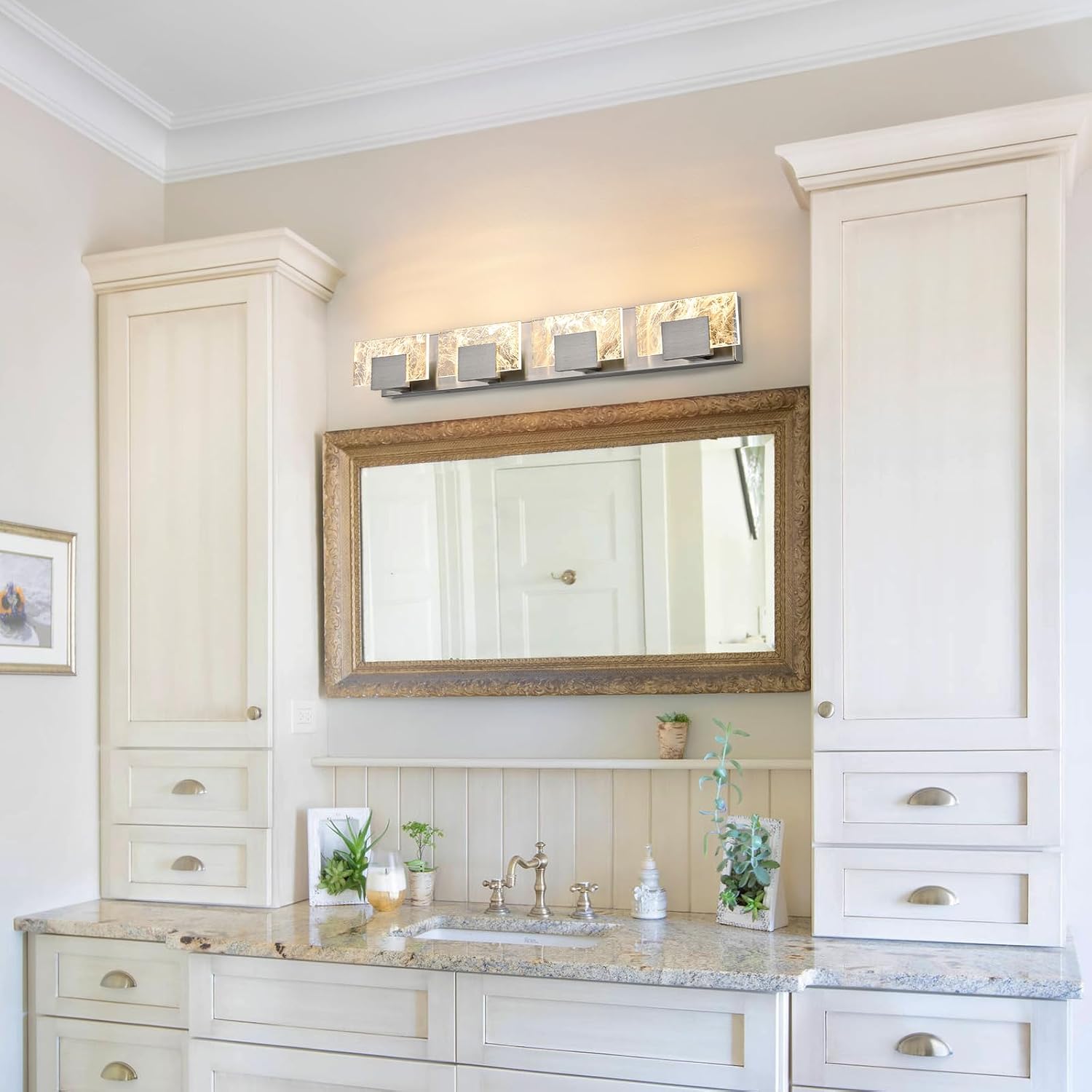 LED Bathroom Vanity Light: 32 Inch Brushed Nickel Acrylic Modern Lighting Fixtures - 4-Lights Contemporary Smoke Design Wall Lights Fixture Over Mirror 3000K