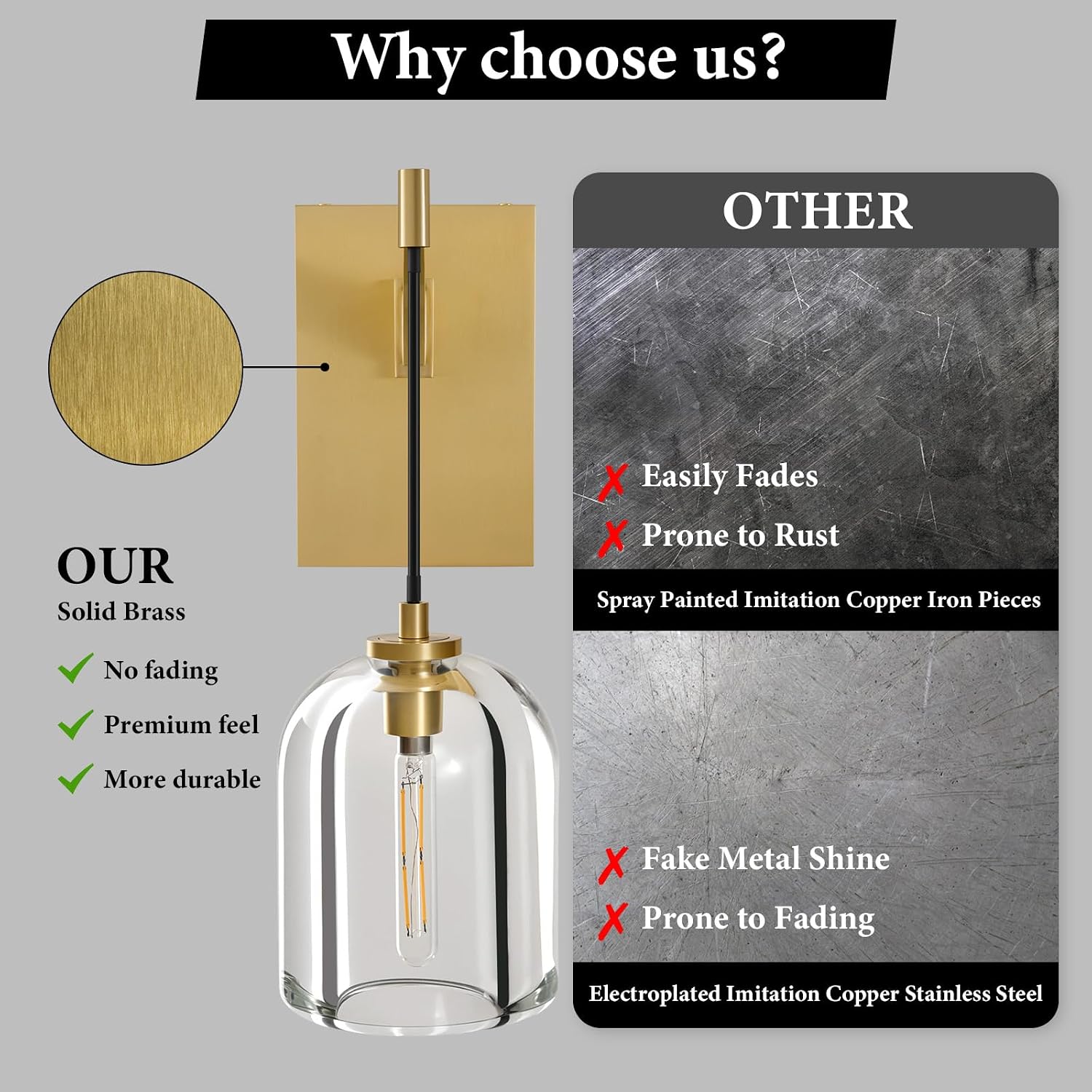 Crystal Brass Hemisphere Wall Sconce - Gold Brushed Dimmable Sconces with Bulbs - Modern Hanging Light Decor - Luxury Indoor Lighting Fixture for Bedroom Living Room Bathroom Vanity Hallway