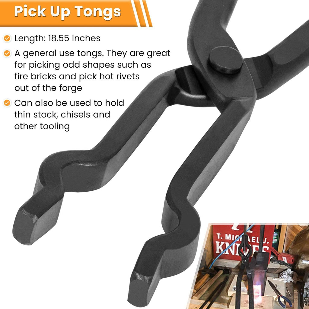 Beginner Blacksmith Tongs Knife Making Tong Set Bladesmith Forge Tong Tools Set Anvil Vise Includes 1/4 Flat Jaw, Pick Up, Scroll, 3/8 1/2 5/8 V-Bit Tongs (6 Piece)