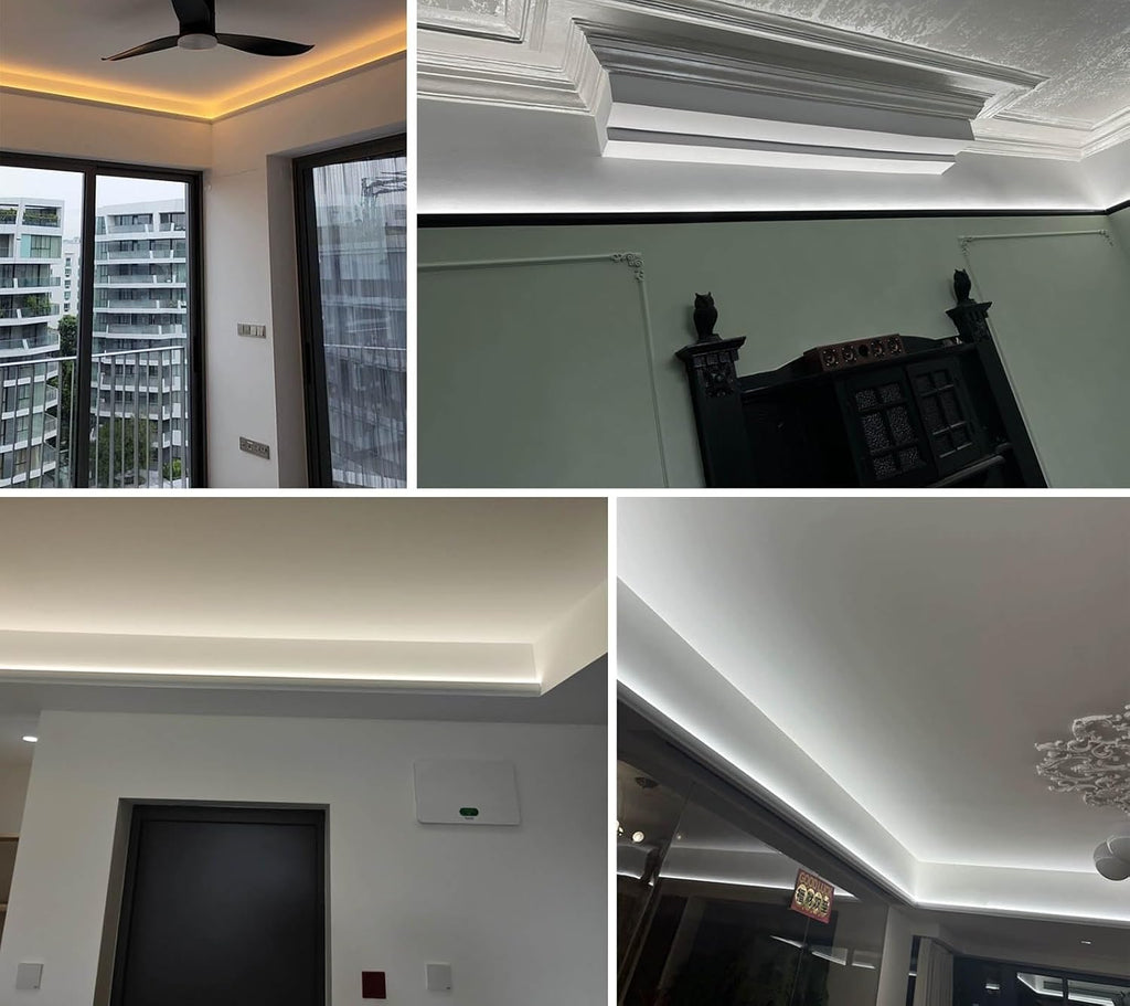 Crown Moulding LED Indirect Lighting Crown Molding, Aluminum Linear Lighting Channel for Wall Ceiling Edge, Living Room Office LED Diffuser Strip Cornice Track(Black,1.5 m(5ft))