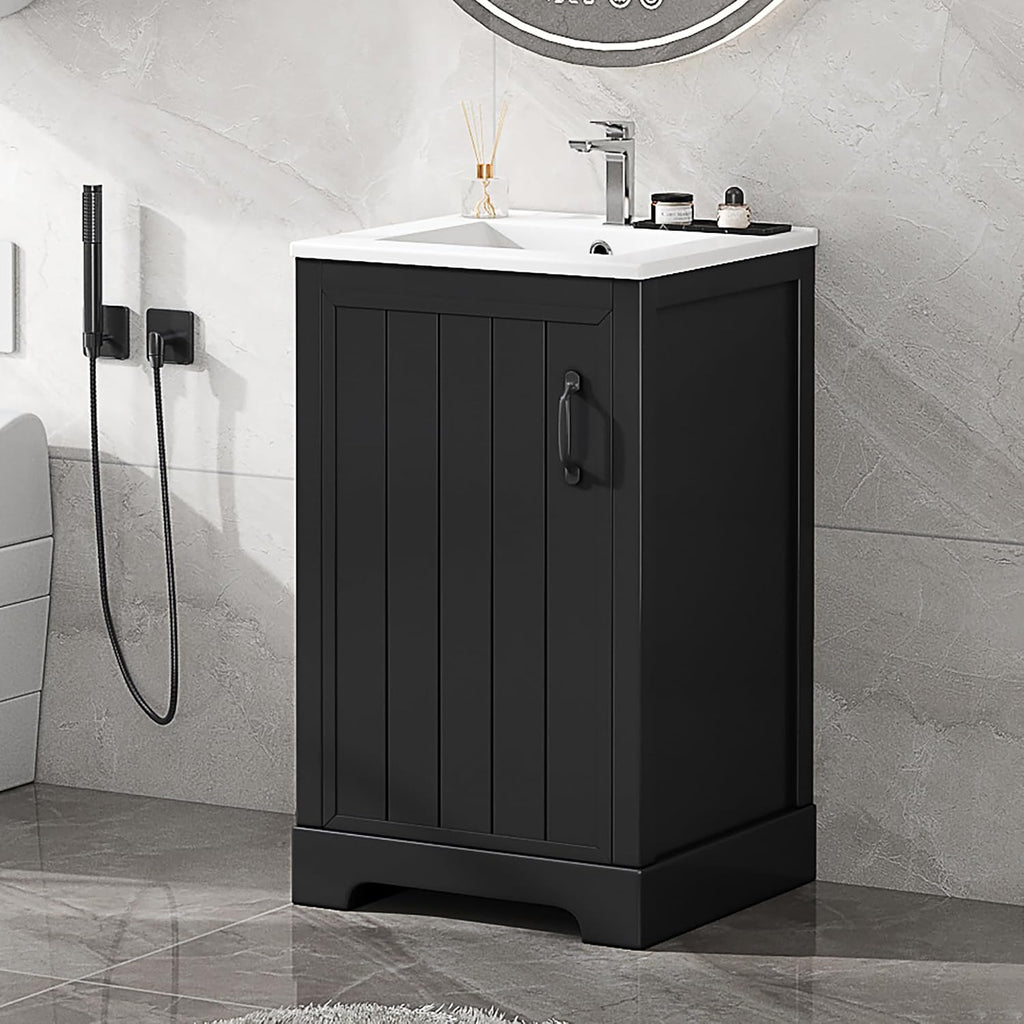 Bellemave 20' Bathroom Vanity with Sink, Small Bathroom Cabinet with Soft Closing Door, Free Standing Single Basin Bathroom Vanity with 2-Tier Storage Rack and Adjustable Shelve(Black)