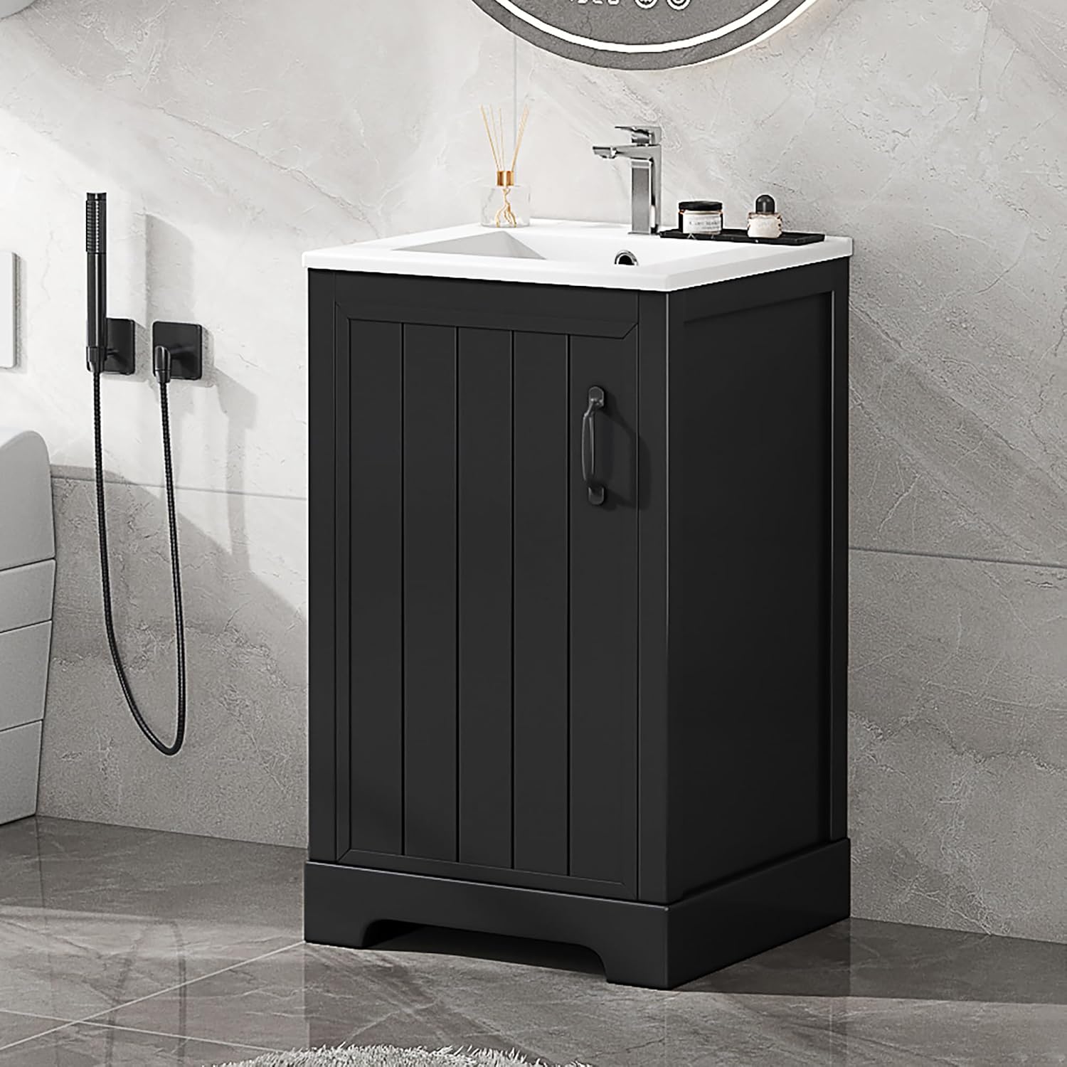 Bellemave 20' Bathroom Vanity with Sink, Small Bathroom Cabinet with Soft Closing Door, Free Standing Single Basin Bathroom Vanity with 2-Tier Storage Rack and Adjustable Shelve(Black)