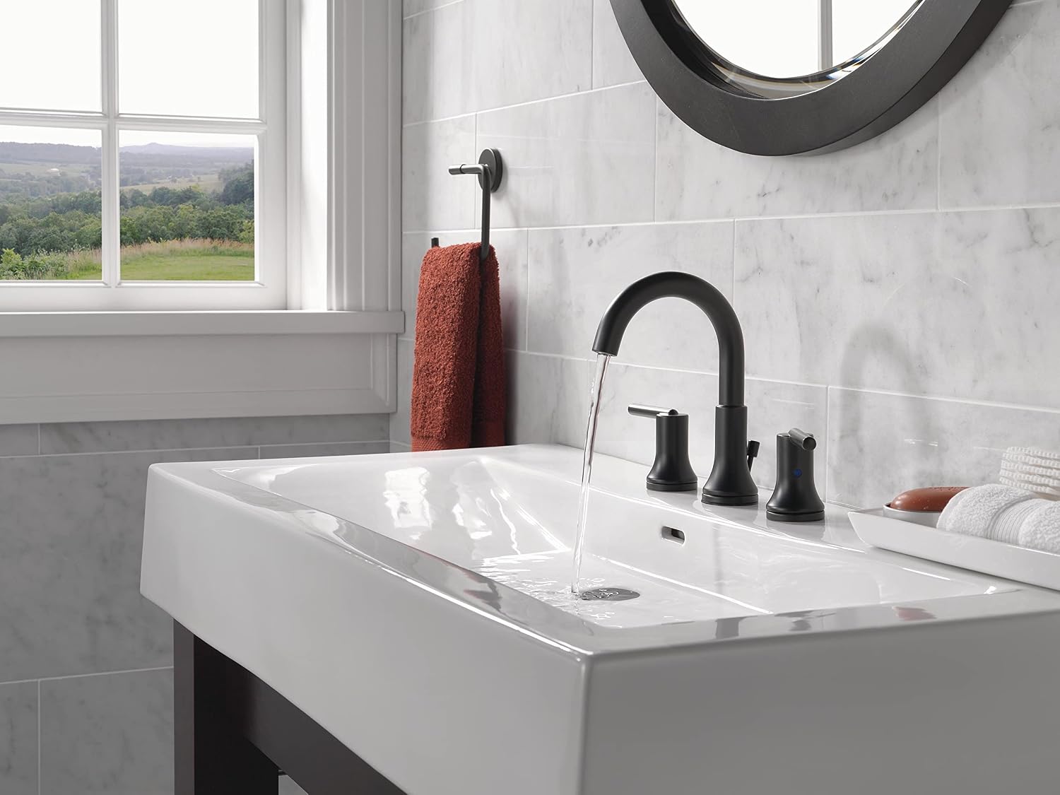 Delta Trinsic Matte Black Bathroom Faucet 3 Hole, 8 Inch Widespread Bathroom Sink Faucet for Vanity, Metal Push-Pop Drain Assembly, Matte Black 3559-BLMPU-DST