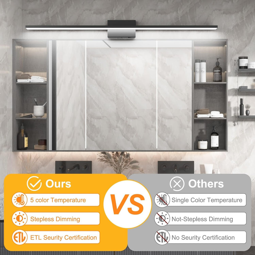 Ralbay 5 Color Temperature Dimmable Mdoern Black Vanity Light for Bathroom Lighting 48inch Acrylic LED Modern Black Bathroom Wall Lighting Fixtures Over Mirror