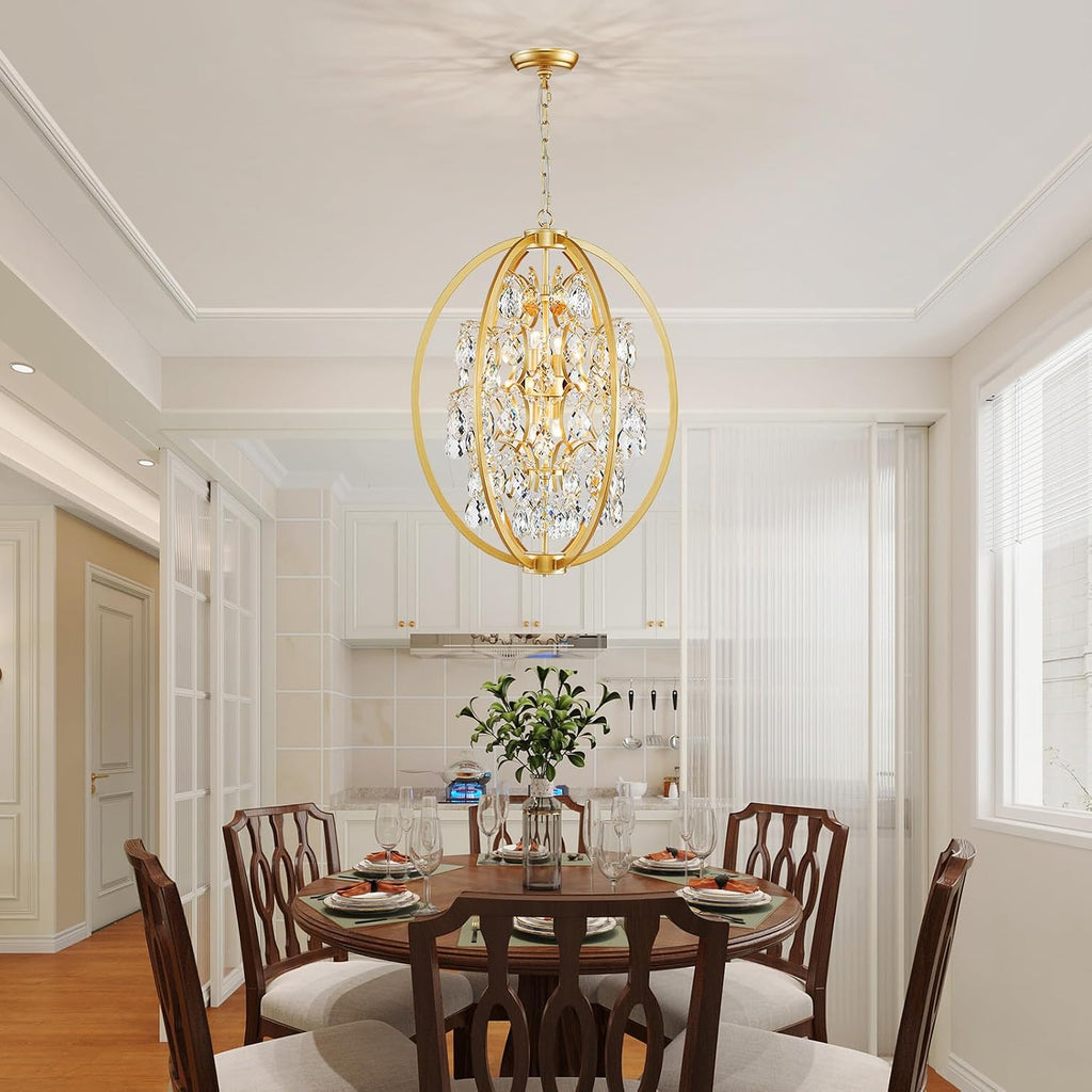 WUZUPS Globe Crystal Chandelier Raindrop Pendant Flushmount Ceiling Light Modern Lighting Fixture for Bedroom Hallway Bar Kitchen Bathroom, H 23.6' x W 19.7', Gold, 8 E12 Base