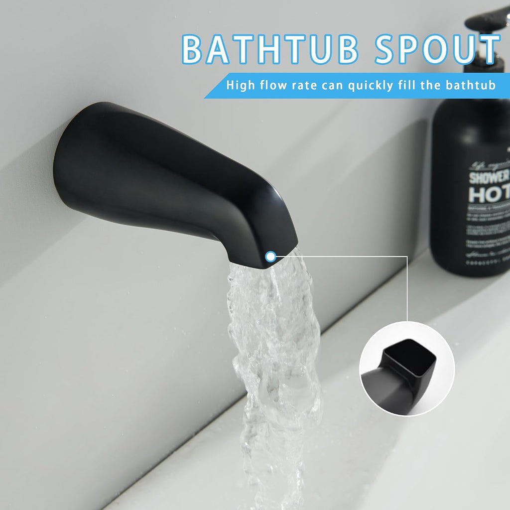 3 Handle Tub Shower Faucet Matte Black Bathtub Shower Faucet Set with Tub Spout, 3 Knob Shower Tub Faucet Set, Wall Mount