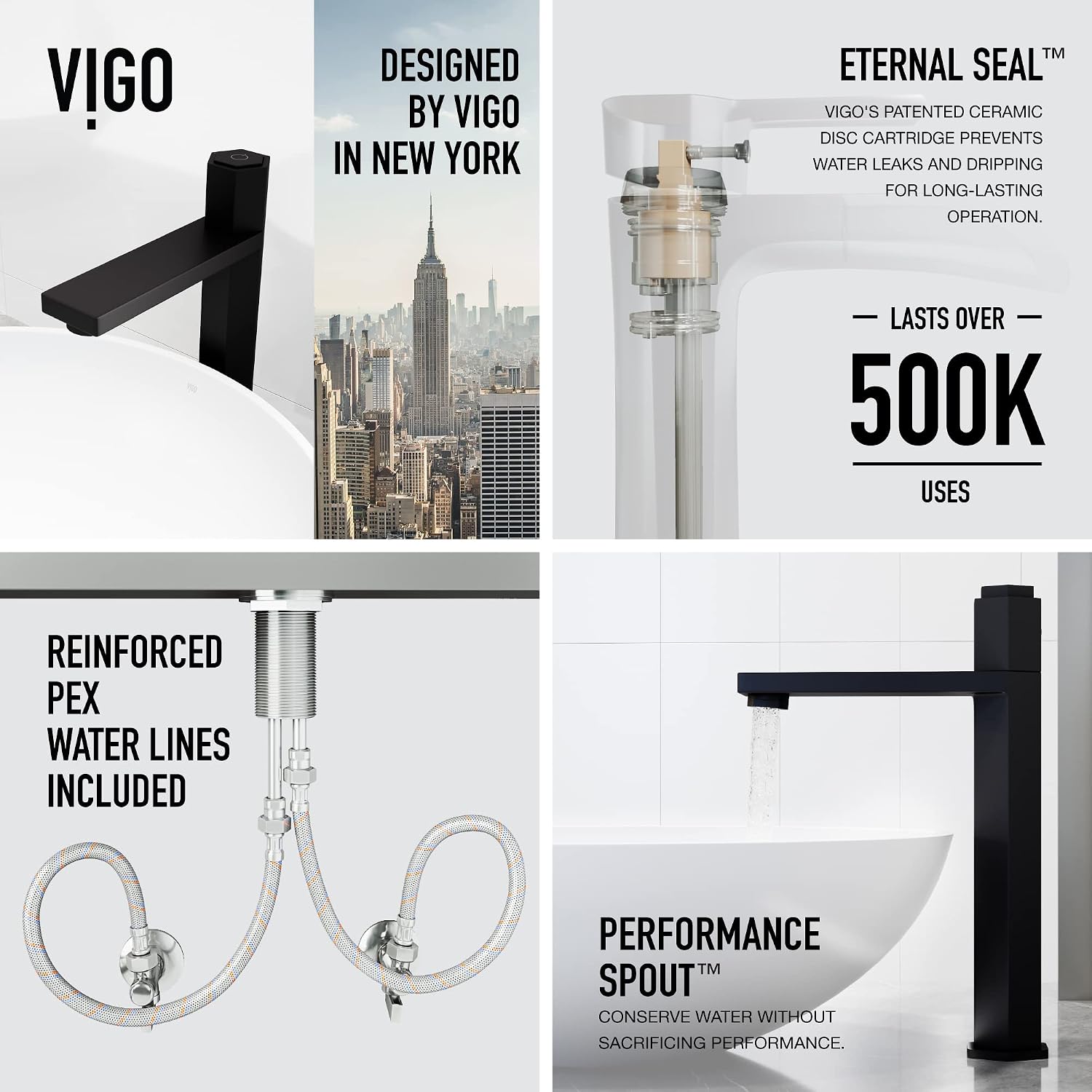 VIGO Nova Single-Handle Single-Hole Mount Vessel Bathroom Sink Faucet, 10-Inch, Matte Black, Modern Design, Solid Brass, 1.2 GPM WaterSense & Ceramic Disc Valve, Corrosion-Resistant