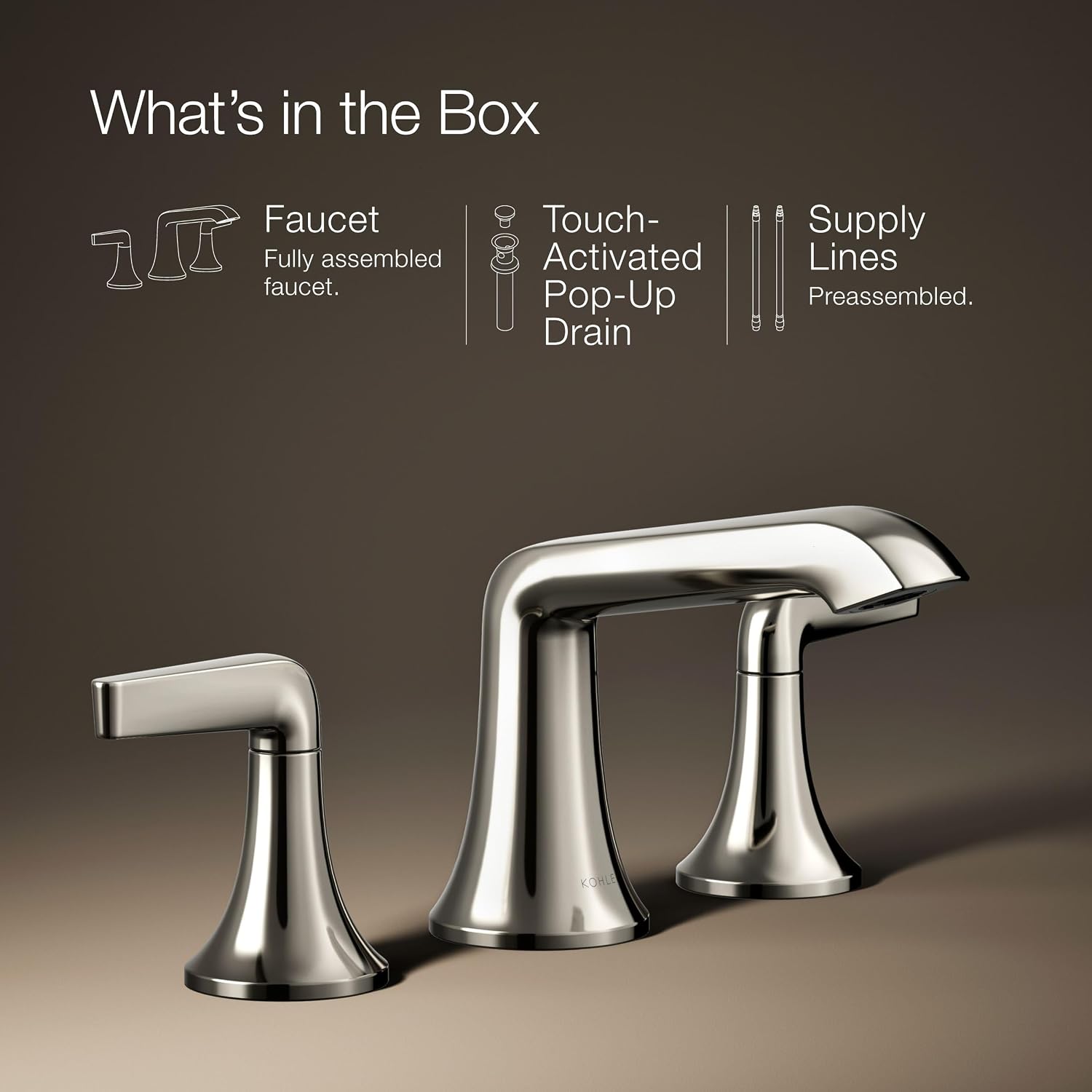 Kohler K-22020-4-SN Kohler K-22020-4 Tempered 1.2 GPM Widespread Bathroom Faucet with UltraGlide and Pop-Up Drain Assembly