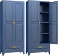SteeLoong 75' Kitchen Pantry Cabinet with Drawer, Metal Storage Cabinets with Doors and 4 Adjustable Shelves,Blue Kitchen Cabinet with 2 Gold Handles,Food Cupboard for Livingroom,Pantry, Bathroom