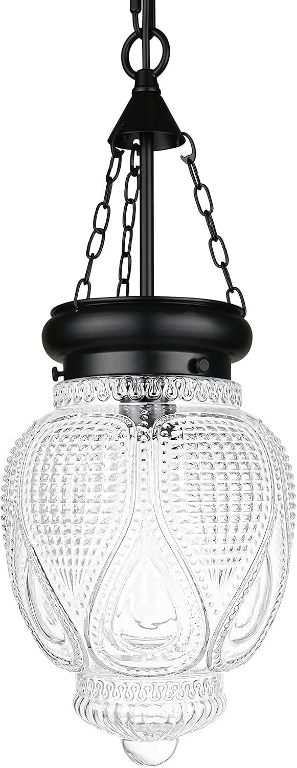 DSMJFU Black Glass Ceiling Pendant Light Kitchen Island Lighting Farmhouse Vintage Hanging Light Fixture for Dining Room, Entryway, Bathroom,Sink, Breakfast Nook