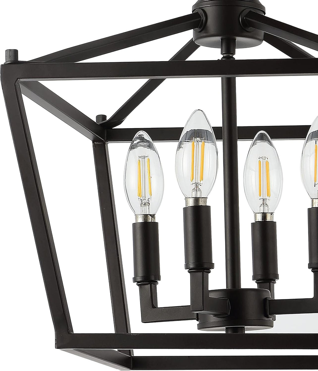 JONATHAN Y 12' Oil Rubbed Bronze Modern Farmhouse Pagoda 4-Light LED Semi Flush Mount Lantern, Metal Ceiling Light Fixture for Kitchen, Hallway, Entryway, Bedroom, Hardwired JYL7610A