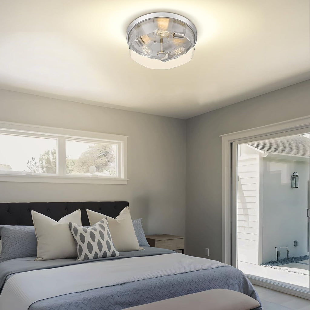 Brushed Nickel Flush Mount Ceiling Light, 3-Light Hallway Light Fixtures, Modern Farmhouse Farmhouse Ceiling Light Clear Glass for Kitchen Porch Entryway Indoor Outdoor