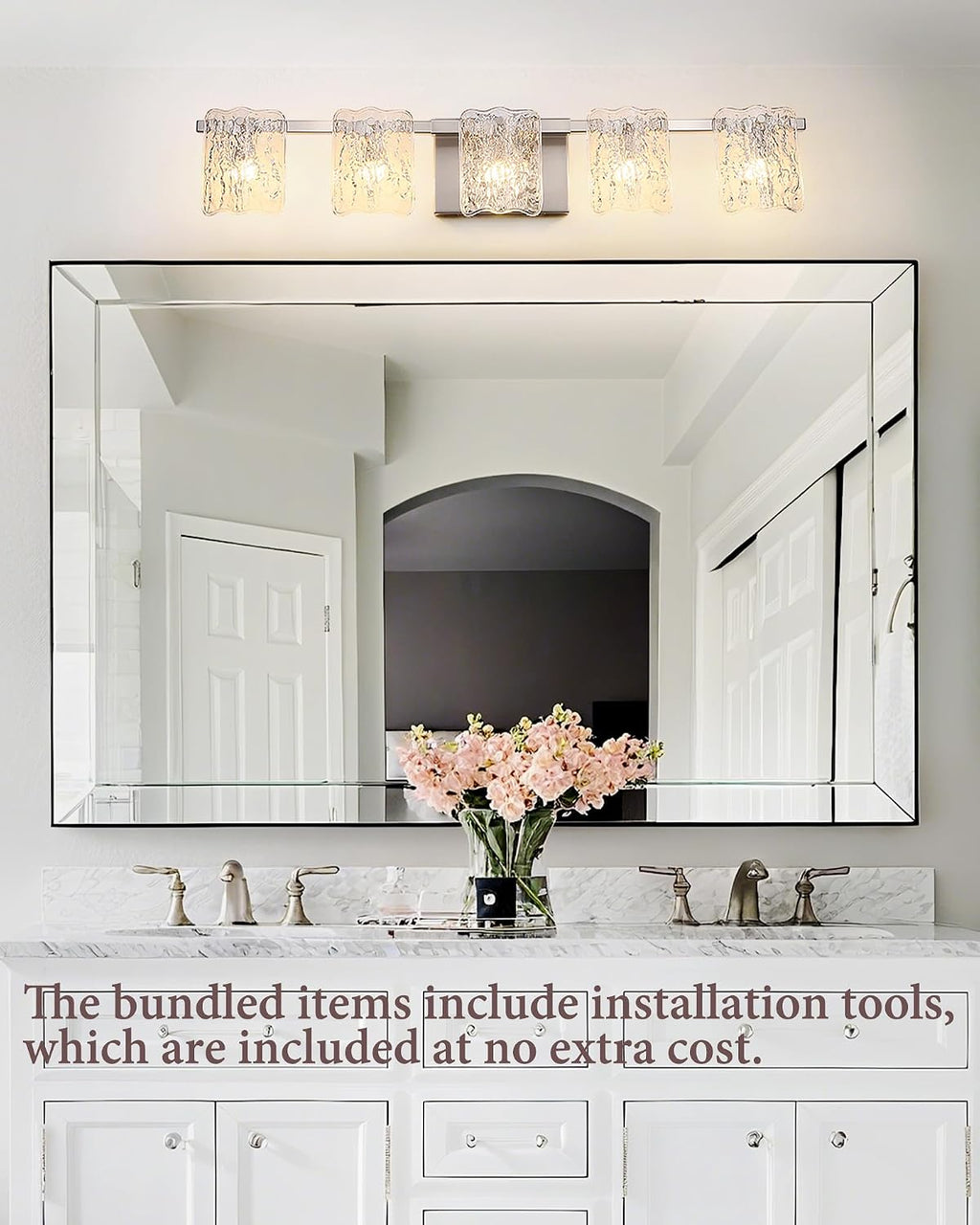 5-Light Bathroom Vanity Light, 31' Brushed Nickel Bathroom Light Fixture Over Mirror with Clear Glass, Modern Bath Wall Sconce Lighting, View Bundled for Installation Tools, OS-MM5002-5BN