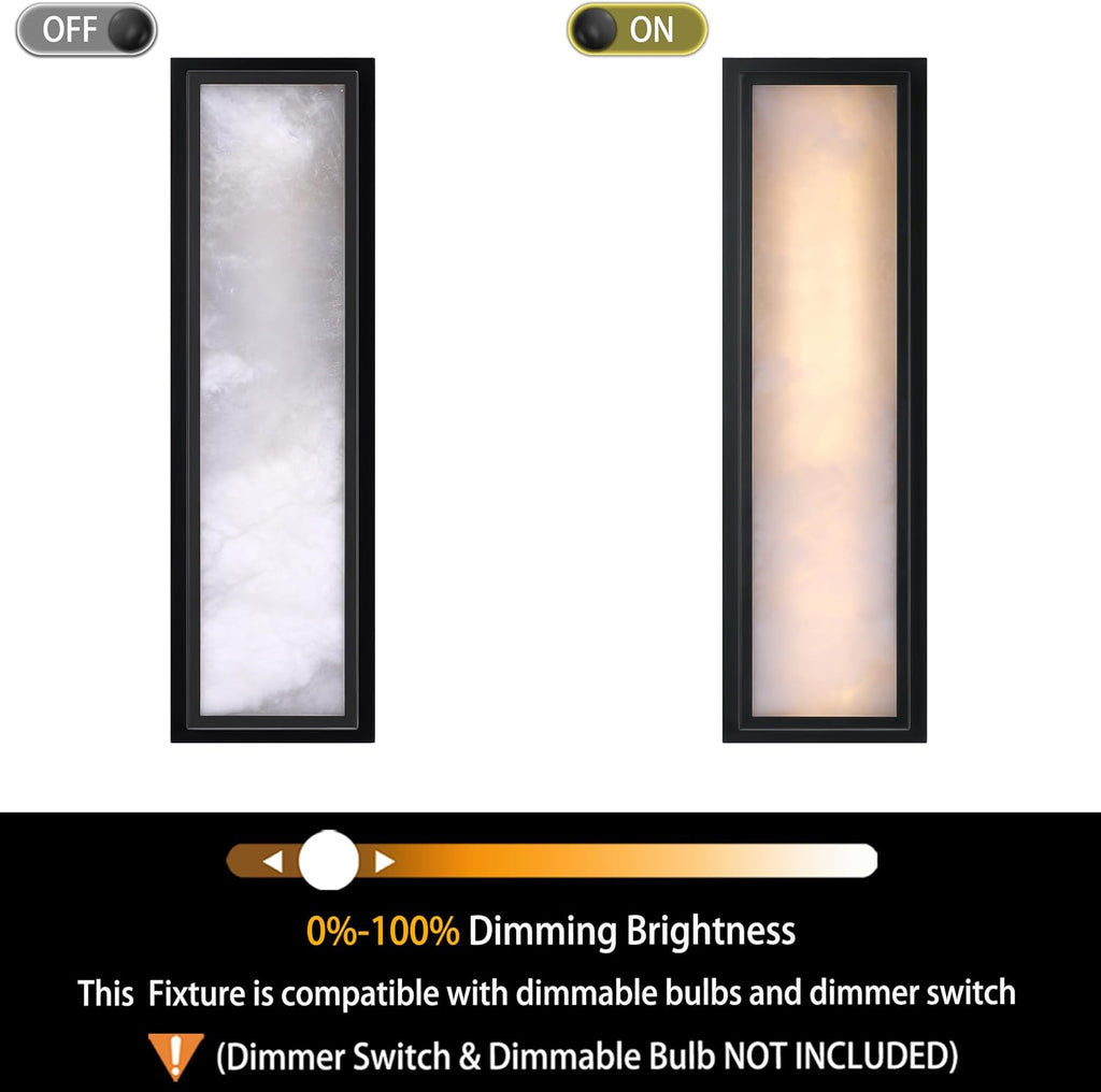2 Pack 20 Inch Natural Alabaster Bathroom 20W-3000K LED Home Wall Sconce Modern Concise Style Wall Light Fixture,Black Finish for Bedroom Hallway Bedside Living Room