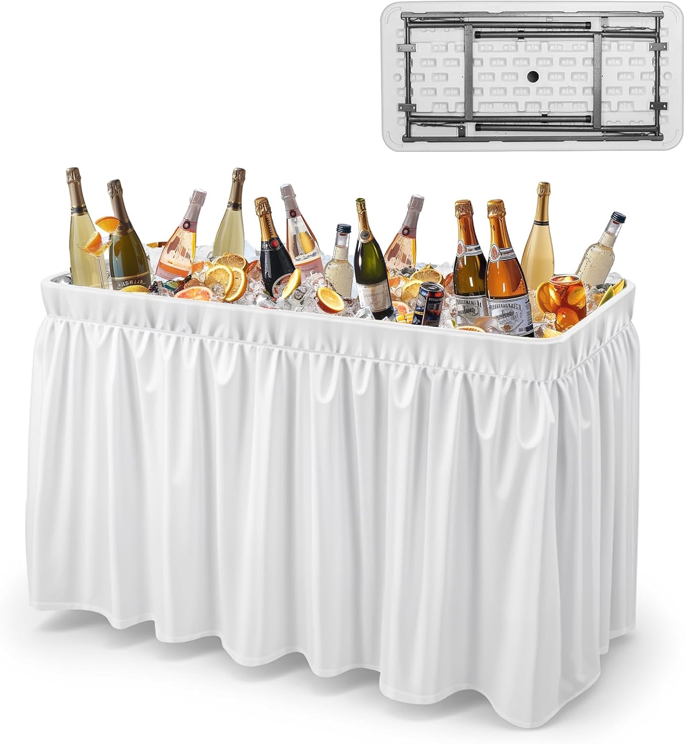VINGLI 46' Extra Large Party Ice Cooler Folding Table, Portable Tailgate Camp Fishing Cleaning, Plastic with Matching Skirt, Ice Table for Party, BBQ, Camping, Picnic