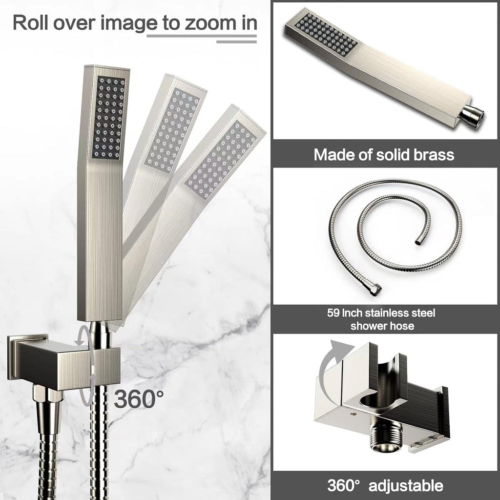 Rain Shower System 12 Inches Shower Head with Handheld Combo Set for Bathroom,High Pressure Rainfall Shower Faucet Set Wall Mounted,Rough-in Valve and Trim Kit(Brushed Nickel)