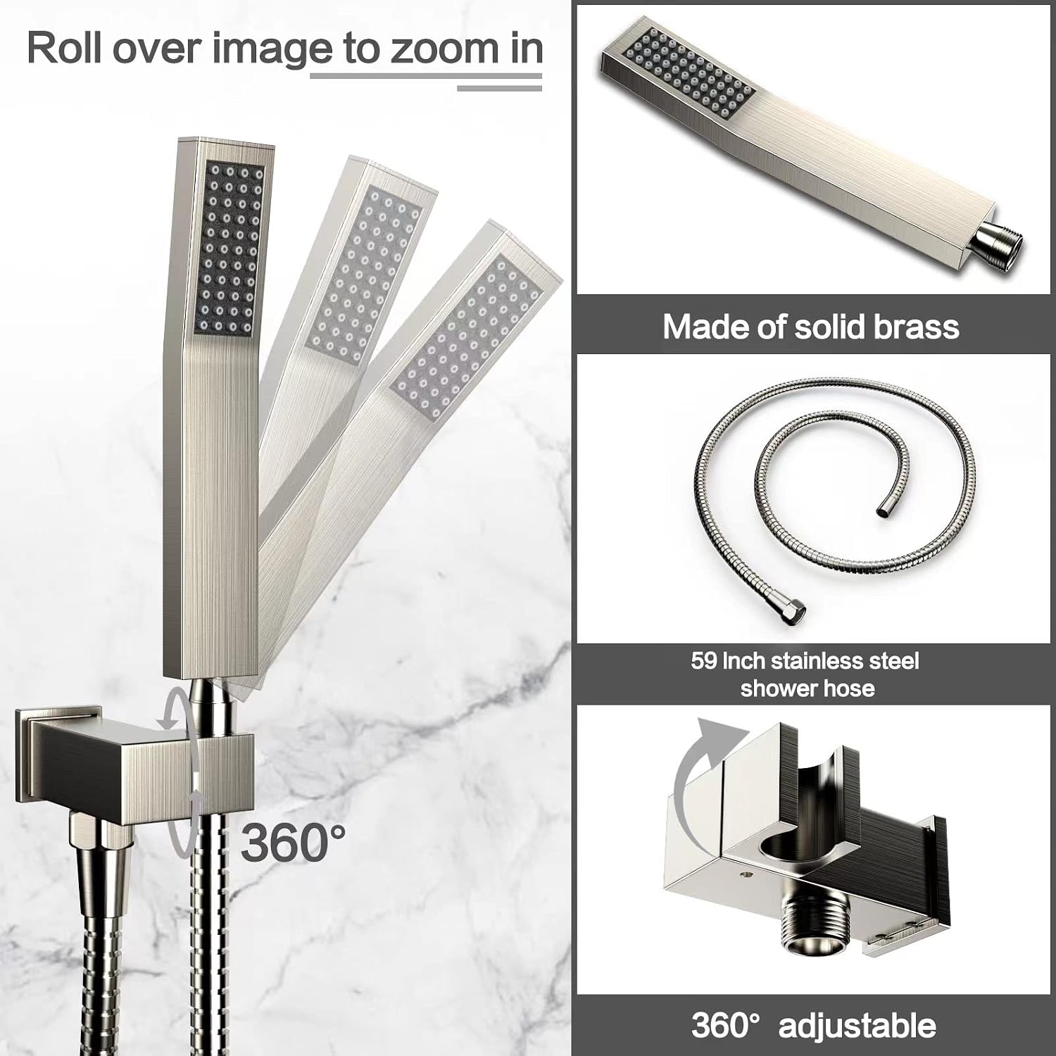 Rain Shower System 12 Inches Shower Head with Handheld Combo Set for Bathroom,High Pressure Rainfall Shower Faucet Set Wall Mounted,Rough-in Valve and Trim Kit(Brushed Nickel)