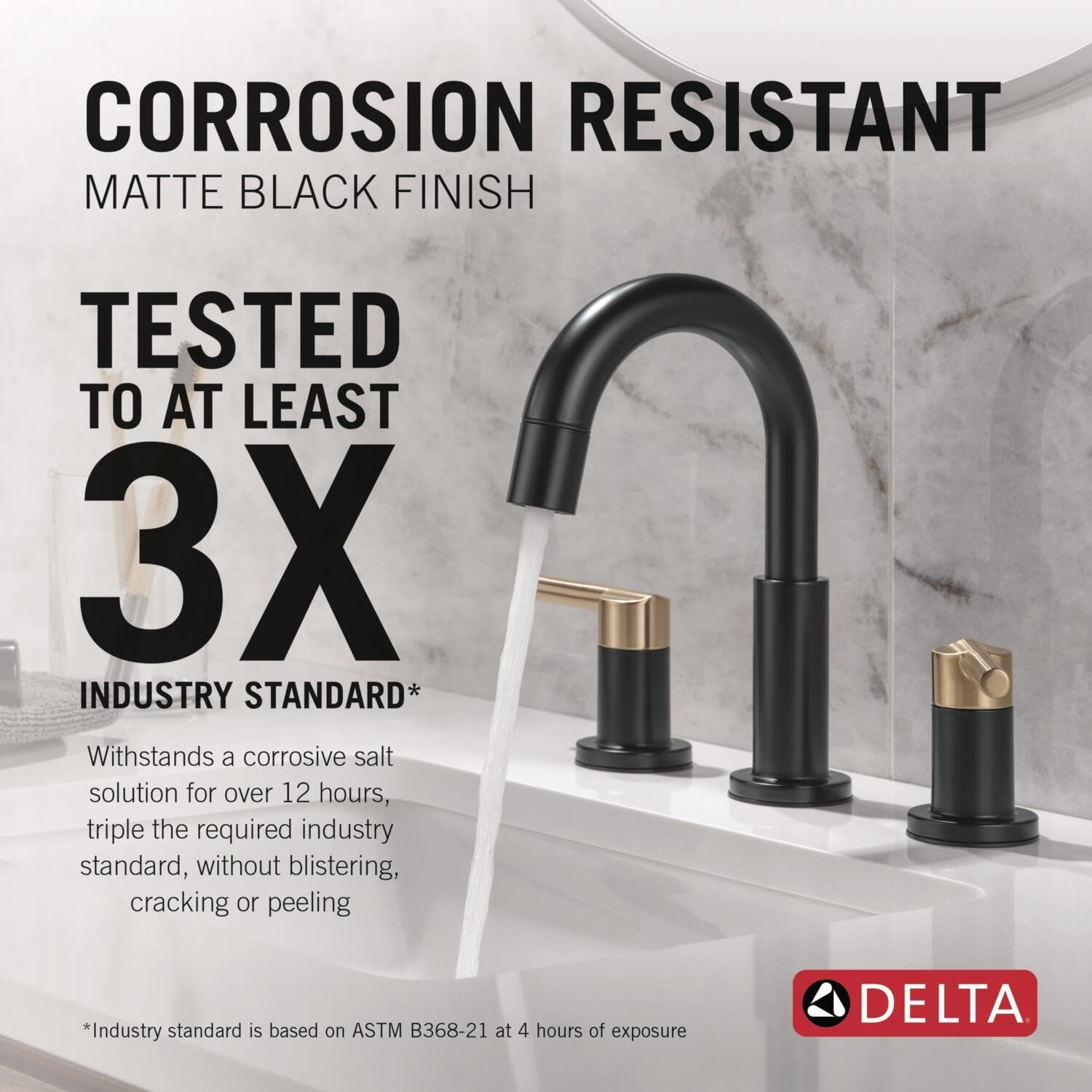 Delta Nicoli Matte Black/Brushed Gold Bathroom Faucet with Sprayer, 8 Inch 3 Hole Widespread Bathroom Sink Faucet with Pull Out Sprayer, Push-Pop Drain, Matte Black/Champagne Bronze 35749LF-GZPD