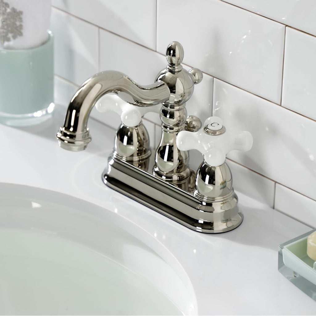 Kingston Brass KB1606PX Heritage 4 in. Centerset Bathroom Faucet, Polished Nickel