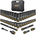 boen 48PCS 1/2' Drive Metric Socket Set, Impact Deep&Shollow Socket(8mm-32mm), for Lug Nut Use, 6-Point with Yellow Embossed Marking, CR-MO