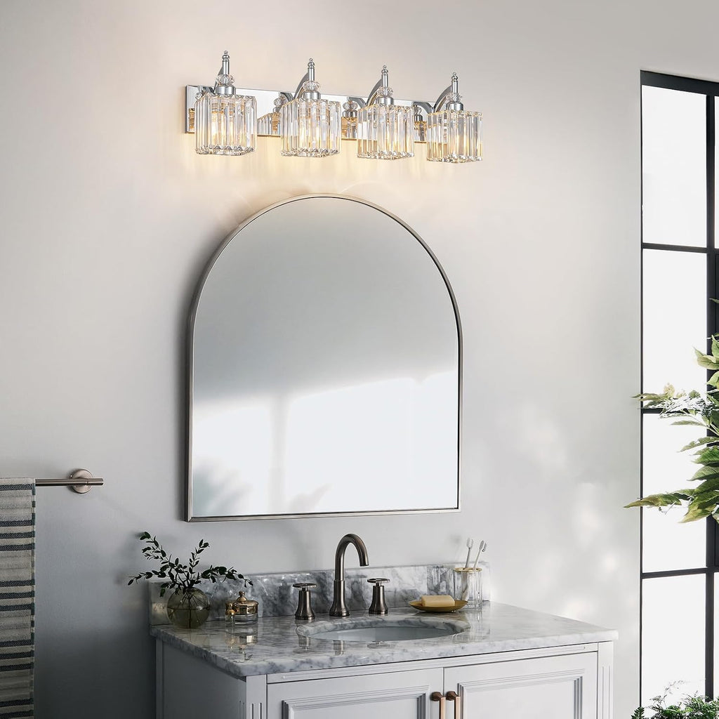 Modern Bathroom Vanity Light 4-Light Chrome Crystal Light Fixtures Over Mirror for Bathroom Wall Sconce