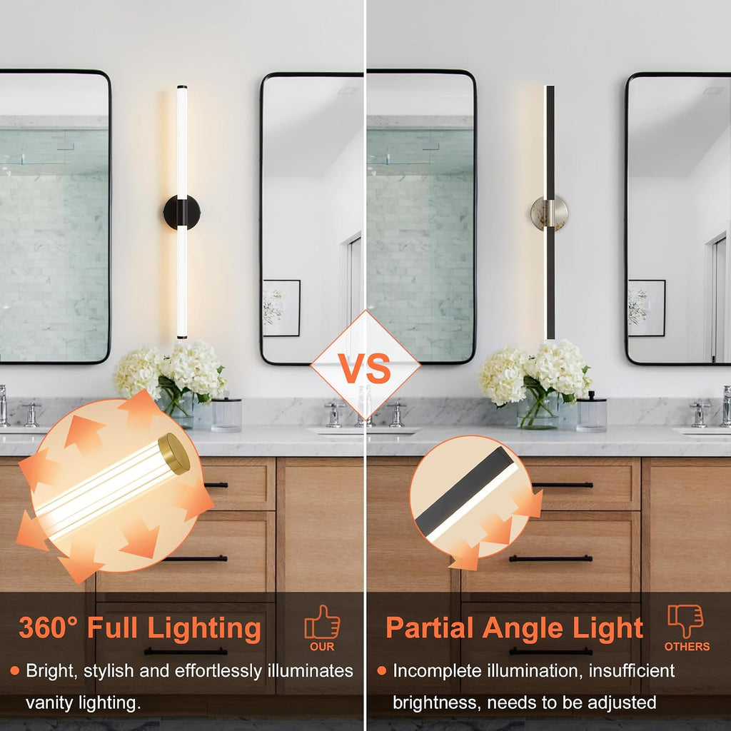 Bathroom Wall Sconces Set of 2 Hardwired Dimmable 5CCT LED Bathroom Light Fixtures Over Mirror 360° Full Lighting 31' Long Vanity Light Bar Modern Black Wall Sconce for Bath Bedroom Living Room